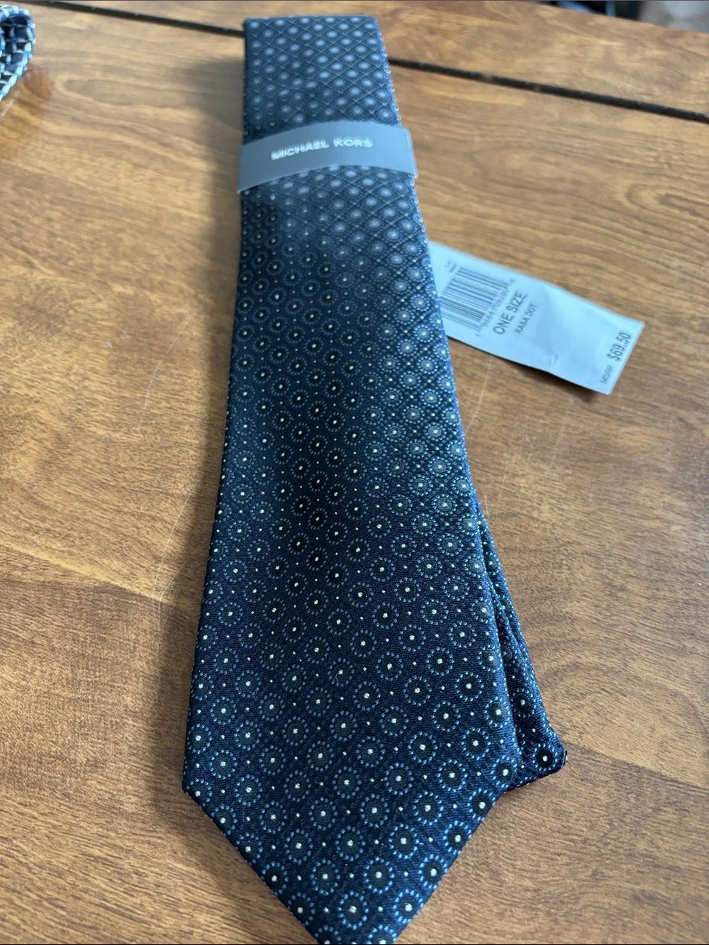 Michael Kors Navy Blue Tie with Micro Medallion Pattern New With Tags
